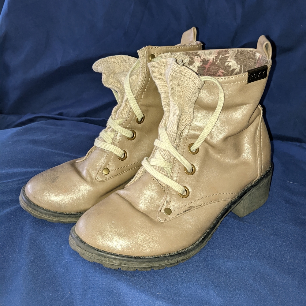 ROXY Womens Shimmery Taupe Lace Up Combat Stylish Boots Size 8